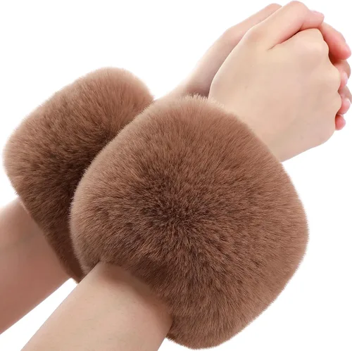 Vista 23 de SATINIOR Puños de muñeca de piel sintética cortos para mujer Beige