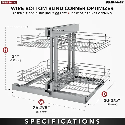 Vista 3 de Rev-A-Shelf Organizador de estante extraíble de doble nivel para gabinetes de cocina o baño de esquina ciega con cierre suave, 15 pulgadas, 4