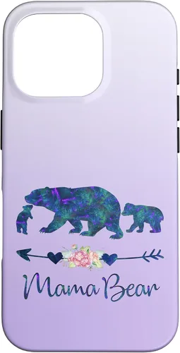 Vista 20 de Teal Blue Purple Floral Mama Bear and Two Cubs Silver Purple Case for iPhone 17