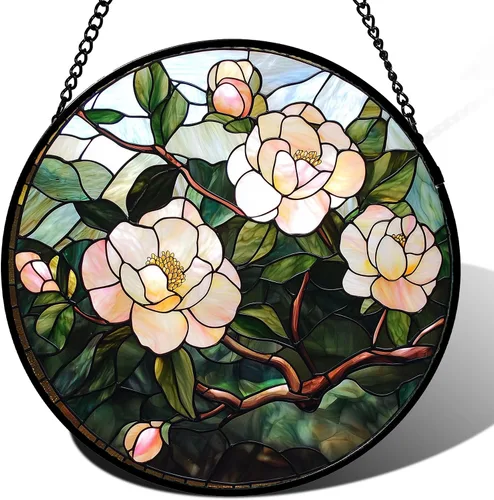 Vista 11 de Juego de 4 piezas para colgar vidrieras, rosas rojas, girasoles amarillos, 6.3 pulgadas, atrapasoles de flores, puerta de jardín, decoración