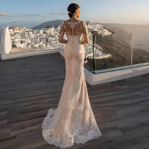 Vista 58 de Vestido de novia formal sin tirantes con encaje, largo de sirena para mujer 2019 WD162