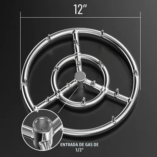 Vista 2 de Skyflame Anillo redondo de acero inoxidable de 30.5 cm para quemador de fogata - Llama alta