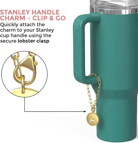 Vista 6 de Stanley Accessories - Dijes dorados de Stanley de 40 onzas con letras A-Z para vaso Stanley, accesorios compatibles con Yeti y Hydro Flask, Pequeño