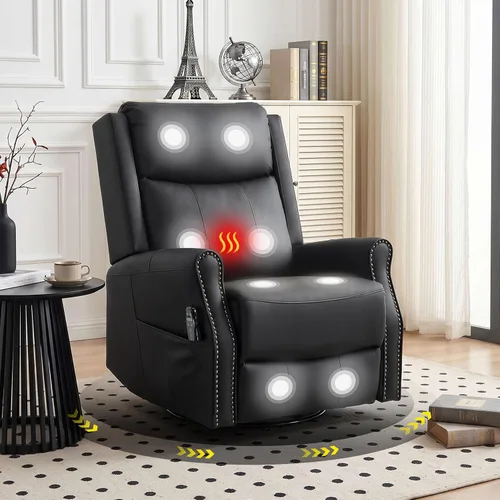 Vista 10 de Faux Leather Manual Swivel Rocker Recliner Chair, Vibration Massage, Gray Grey