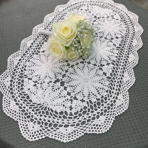 Vista 12 de USTIDE Camino de mesa ovalado de ganchillo hecho a mano de 20 x 31.5 pulgadas, tapices de encaje, decoración de mesa de café, sofá, soporte de TV
