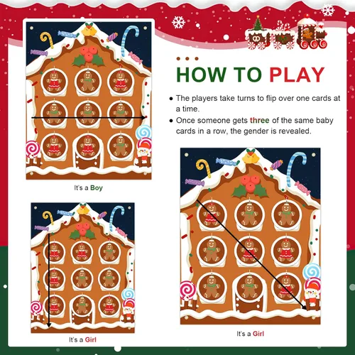Vista 5 de BLOOMWIN Gender Reveal Tic Tac Toe - Ideas de revelación de género de Navidad Gingerbread Boy o Girl Gender Reveal Games Red and Green - Giant