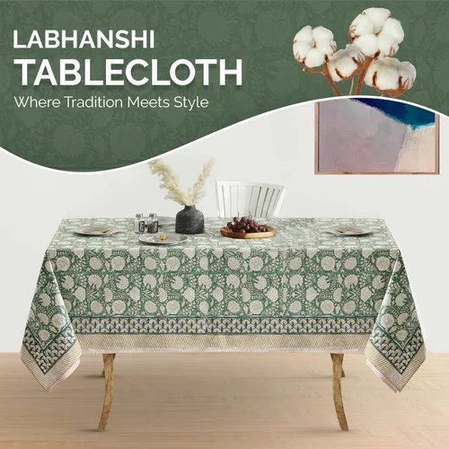 Vista 4 de Labhanshi Mantel redondo de 108 pulgadas con estampado de bloques de mano indio, 108 pulgadas, 10 plazas y rectangular, 60 x 90 pulgadas, mantel