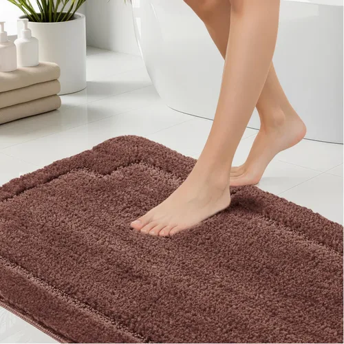 Vista 24 de Juego de 3 alfombras de baño suaves y absorbentes, peludas, suaves, antideslizantes, para ducha, bañera y bañera, lavables a máquina