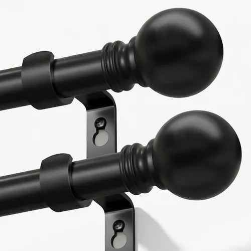 Vista 17 de Ceramic Black Curtain Rods for Windows 16 to 60 Inches Drapery Rods Adjustable Length Extendable Heavy Duty 1" Diameter iron Window Modern