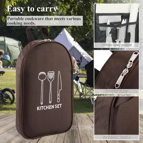 Vista 6 de Accesorios de camping, juego de utensilios de cocina, juego de utensilios de cocina portátiles para campamento al aire libre, equipo esencial