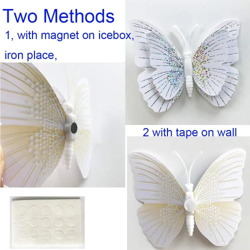 Vista 4 de 24 calcomanías de mariposa con goma de mascar de esponja e imanes, calcomanías de pared de mariposa extraíbles de cristal blanco para decoración
