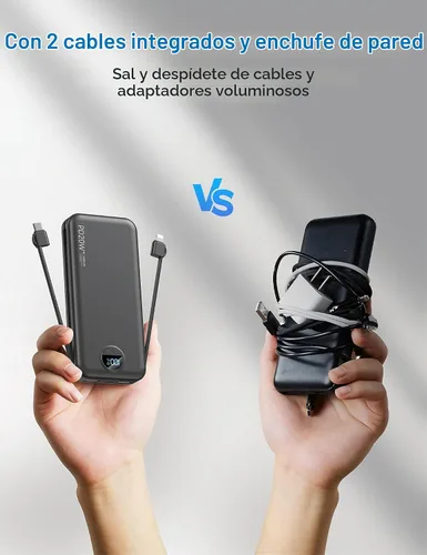Vista 2 de Ffnpua Cargador portátil Power Bank 10000mAh PD20W con cables incorporados