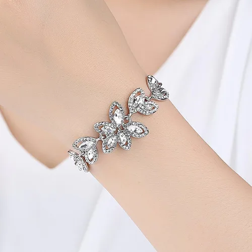 Vista 3 de mecresh Flower Teardrop Earring and Bracelets SilverGoldChampagne Bridal Jewelry Sets for Women