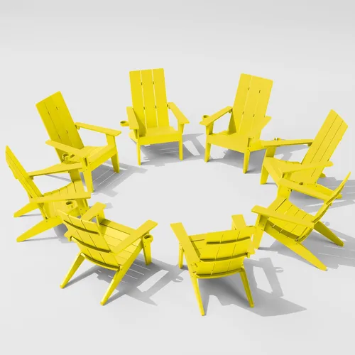 Vista 26 de MXIMU Silla Adirondack moderna resistente a la intemperie con portavasos, sillas de gran tamaño para hogueras Adorondic de plástico al aire libre