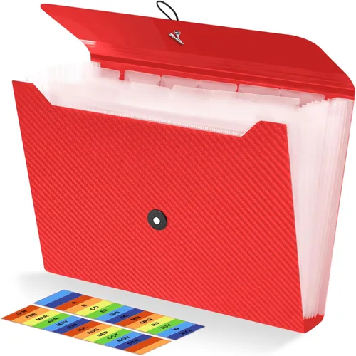 Vista 12 de 2 carpetas de archivos expandibles, 13 bolsillos, organizador de archivos de acordeón, tamaño A4, organizador de documentos de papel, carpeta