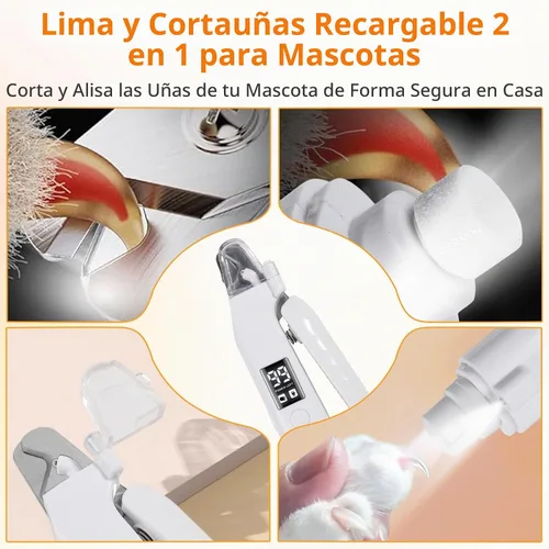 Vista 3 de Cortauñas 2 en 1 para perros y amoladora de uñas de perro, recortadora de uñas para perros con luces LED, recargable por USB, sensor rápido
