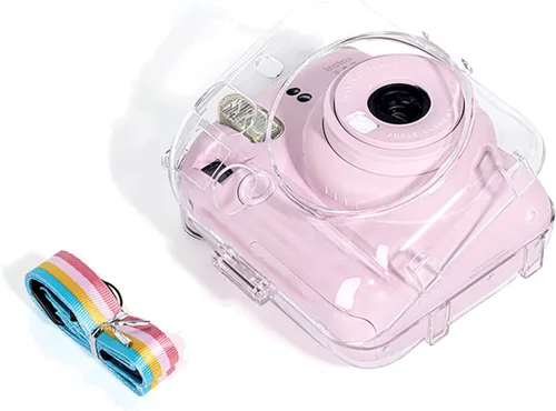 Vista 4 de Mini12 - Funda transparente para Fujifilm Instax Mini 12, protección de la cámara con correa de hombro ajustable extraíble, accesorios