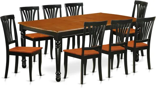 Vista 11 de East West Furniture DOAV9-BCH-LC - Juego de mesa de comedor de 9 piezas, incluye una mesa rectangular de madera con hoja de mariposa y 8 sillas