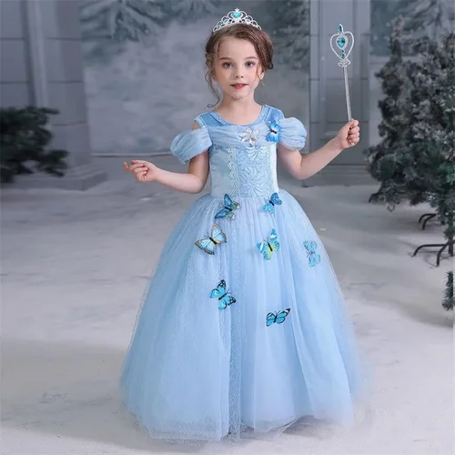 Vista 7 de Touchliit Disfraz de Cenicienta para niñas, vestido de Cenicienta para niños, disfraz de Halloween y juego de simulación con corona