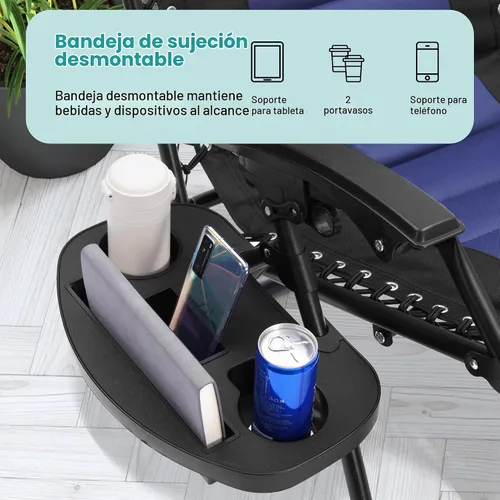 Vista 5 de SereneLife Silla de césped Zero Gravity Relájate cómodamente para acampar, patio y eventos al aire libre reclinable ajustable, reposacabezas Azul