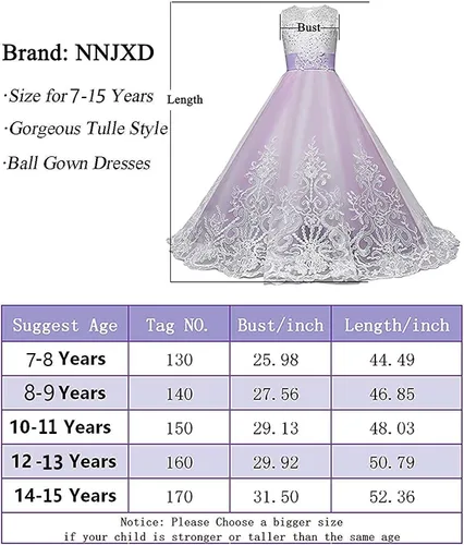Vista 7 de NNJXD - Vestido largo de tul para niñas