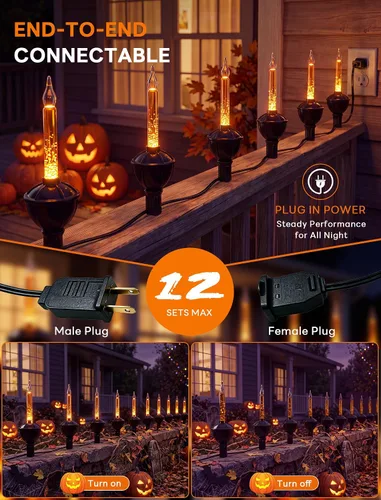 Vista 4 de Oviejo Guirnalda de luces de burbujas negras de Halloween, luces de burbujas vintage de 7 pies con 8 luces líquidas naranjas (1 repuesto)