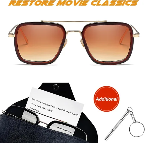 Vista 3 de SHEEN KELLY Trendy Square Pilot Sunglasses Men Women Vintage Rectangular Metal Frame Shades Eye Glasses Tony Stark
