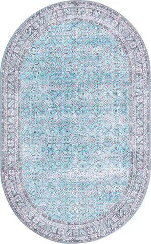 Vista 9 de Unique Loom Revival Collection - Alfombra tradicional con borde de medallón azul/negro (2 pies x 6 pies)