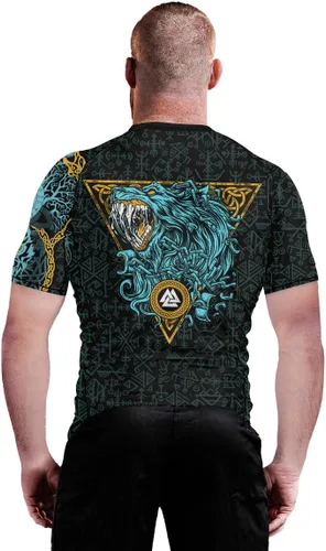 Vista 5 de Viking Tatoo - Camisas de compresión de manga corta para hombres BJJ MMA Grappling Base Layer