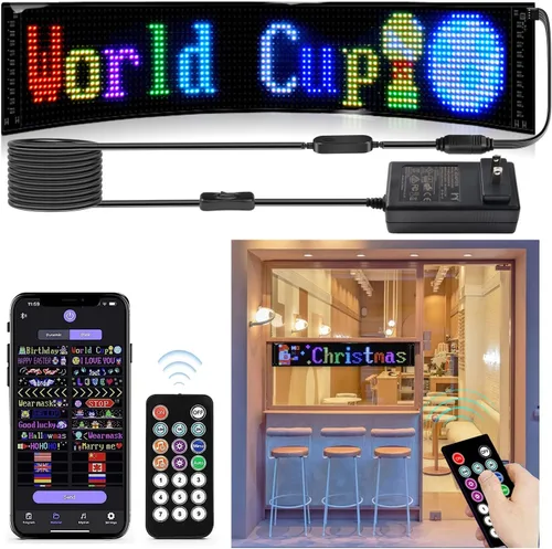 Vista 8 de Letrero LED de desplazamiento para automóvil, flexible USB de 5 V, control de aplicación Bluetooth, texto programable, animación para automóviles