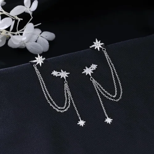 Vista 5 de SLUYNZ - Aretes de plata de ley 925 con diseño de estrella, para mujeres, adolescentes, niñas, aretes de estrella