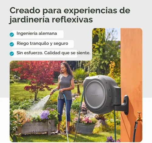 Vista 6 de GARDENA Carrete retráctil para manguera de jardín, 100 pies, carrete