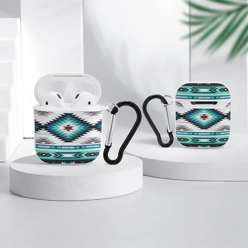 Vista 4 de Funda compatible con Airpods, color verde azulado, turquesa, tribal, navajo, azteca, patrón étnico, para mujeres y hombres, a prueba de golpes