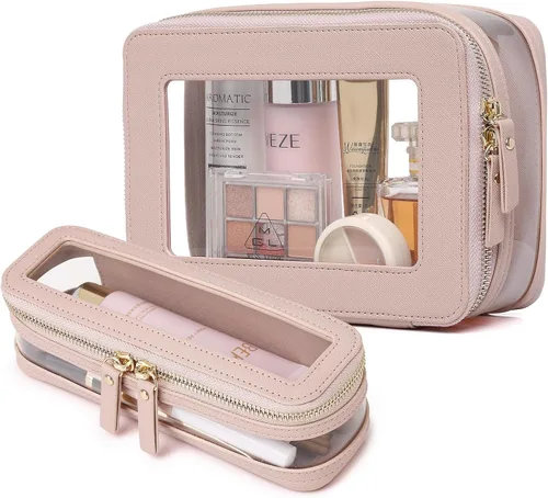 Vista 37 de Pinkmik Pequeña bolsa de maquillaje transparente, mini estuche para cosméticos, bolsa de aseo impermeable con cremallera, organizador de bolsos