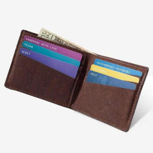 Vista 3 de Billetera Airtag - Tarjetero de cuero vegano para tarjetas y dinero en efectivo, Marrón, Bifold