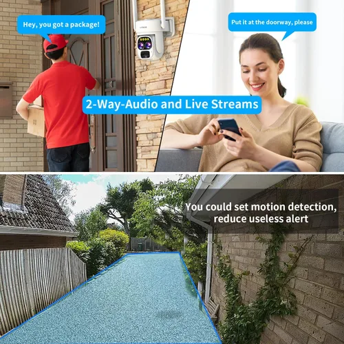 Vista 8 de Cámaras para seguridad en el hogar inalámbrica solar al aire libre, cámara de seguridad Alexa exterior, cámara WiFi exterior de 360 PTZ, lente dual
