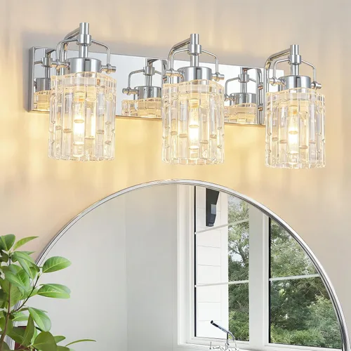 Vista 11 de Luz de Tocador de Baño de 2 Luces Moderna con Soporte de Vidrio de Cristal Luz de Baño Negra Accesorios de Iluminación de Tocador de Cristal