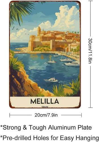 Vista 2 de Melilla, Melilla España, Melilla City - Letreros de metal retro de aluminio para decoración de pared, 8 x 12 pulgadas, para cocina, bar, habitación