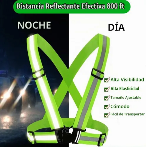 Vista 2 de Chaleco reflectante, cinturón reflectante brillante con 2 brazaletes reflectores, chaleco de seguridad elástico ajustable para exteriores, cinturón