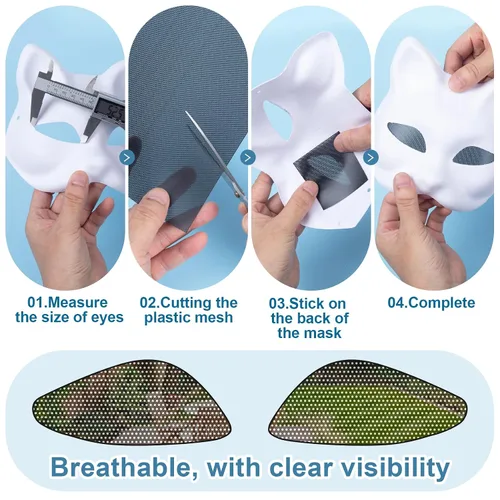 Vista 6 de 5 hojas de malla para ojos, de PVC imprimible de 0.020 in para máscara, lona de malla impermeable para disfraces de cosplay, accesorios