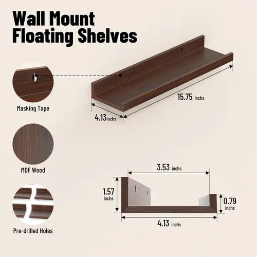 Vista 3 de BAYKA Estantes flotantes de 15.7 x 4.13 pulgadas para pared, decoración de Negro