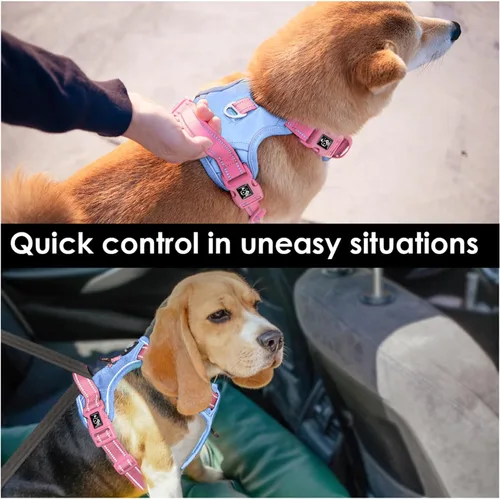 Vista 4 de Arnés para perro sin tirones, chaleco para perro reflectante ajustable de colores únicos, con asa de entrenamiento suave y clips de metal