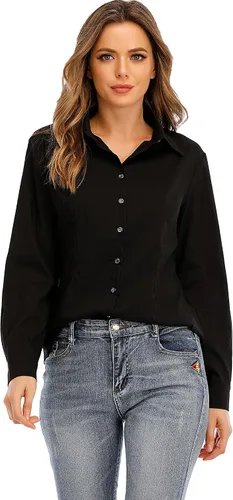 Vista 2 de Camisa de manga larga con cuello en V para mujer, estilo clásico, para oficina
