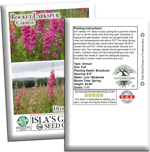Vista 7 de Larkspur Rocket - Semillas de flores de carmín (Delphinium ajacis) – Más de 250 semillas sin OMG y reliquias de Isla's Garden Seeds, flores altas