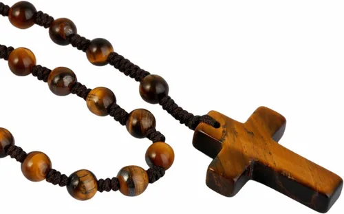 Vista 4 de TUMBEELLUWA Collar de cuentas con colgante de cruz para hombres y mujeres, collar con rosario católico anudado a mano