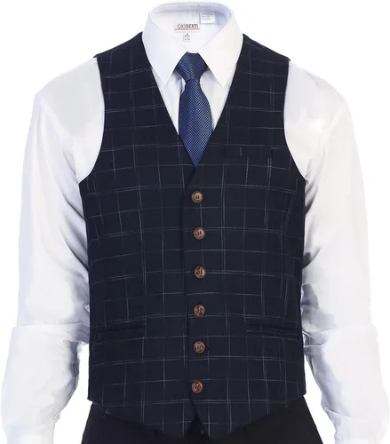 Vista 18 de Gioberti Chaleco formal de tweed a cuadros con 6 botones para hombre 1 - Carbón espiguilla.