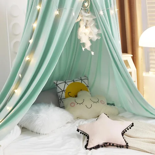 Vista 8 de Kertnic - Toldo decorativo para cama de niños, carpa de algodón suave para decoración de habitación de niñas, castillo de princesa de ensueño Verde