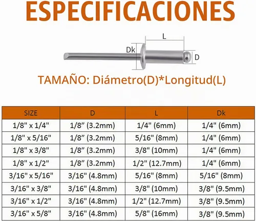 Vista 4 de ISPINNER 385pcs 8 tamaños de remaches ciegos de aluminio, kit surtido de remaches pop (plata)