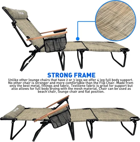 Vista 5 de EasyGo Product FLIP - Tumbona para patio, orificios para cara y brazos, 4 patas, material textileno, 6 posiciones, almohada reclinable
