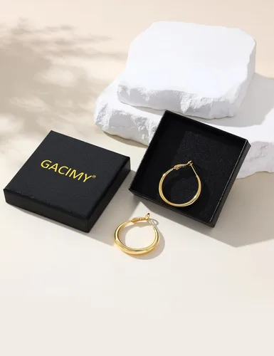 Vista 8 de Pendientes de aro de oro para mujer de moda con poste de plata de Dorado